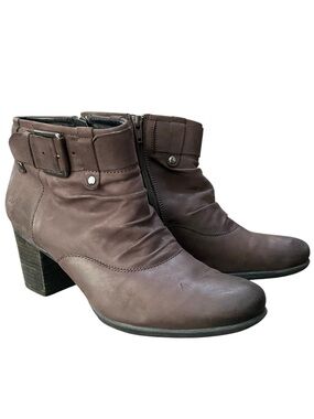 Josef Seibel Brown Leather Buckle Accent Block Heel Ankle Boots Size 41